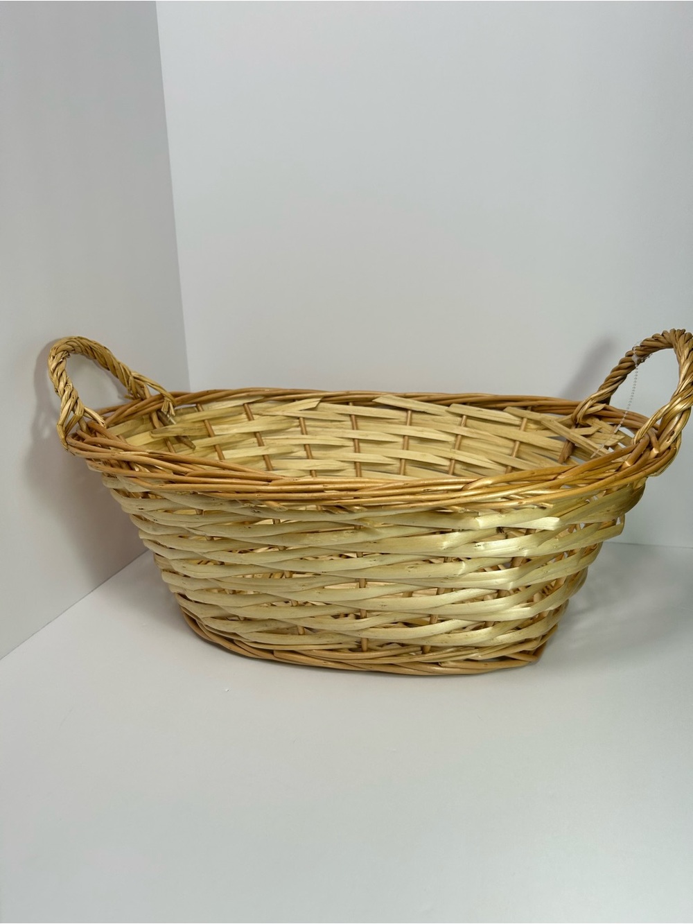 Woven Natural Two-Tone Storage Basket with Handles